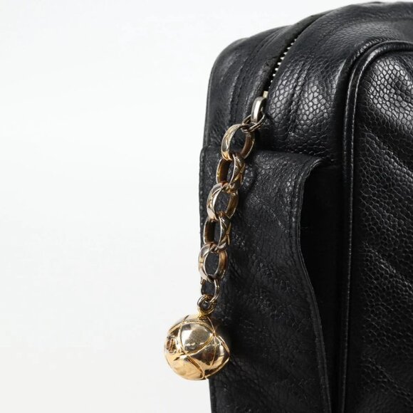 CHANEL COCO Mark Chain Shoulder Bag Grained Calf Skin Black Gold CC Auth 128487V - Picture 10 of 16